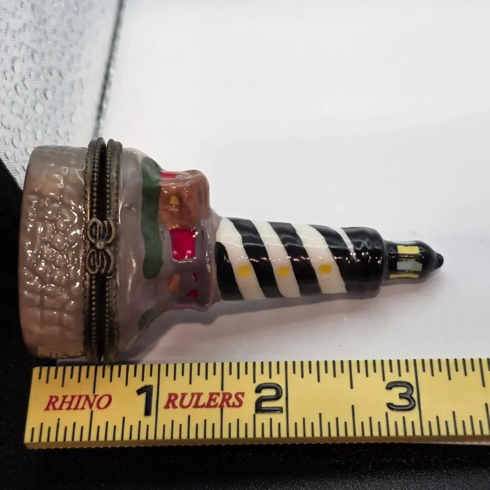Lighthouse Trinket Box Black White Striped Hinged Ocean Sea Nautical Pill Jewelr